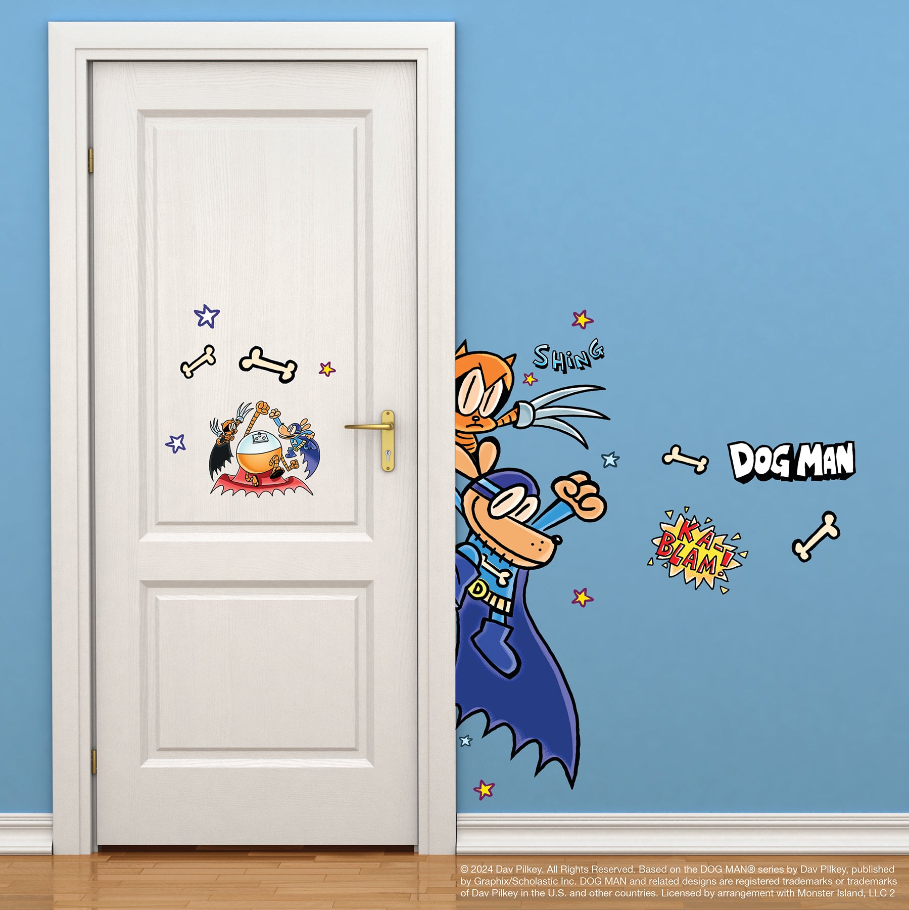 Dog Man Supa Buddies Wall Decals in a room setting