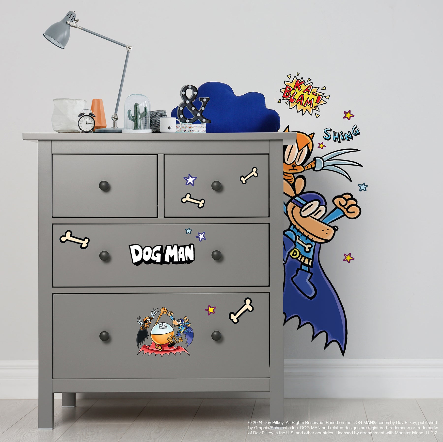 Dog Man Supa Buddies Wall Decals in a room setting