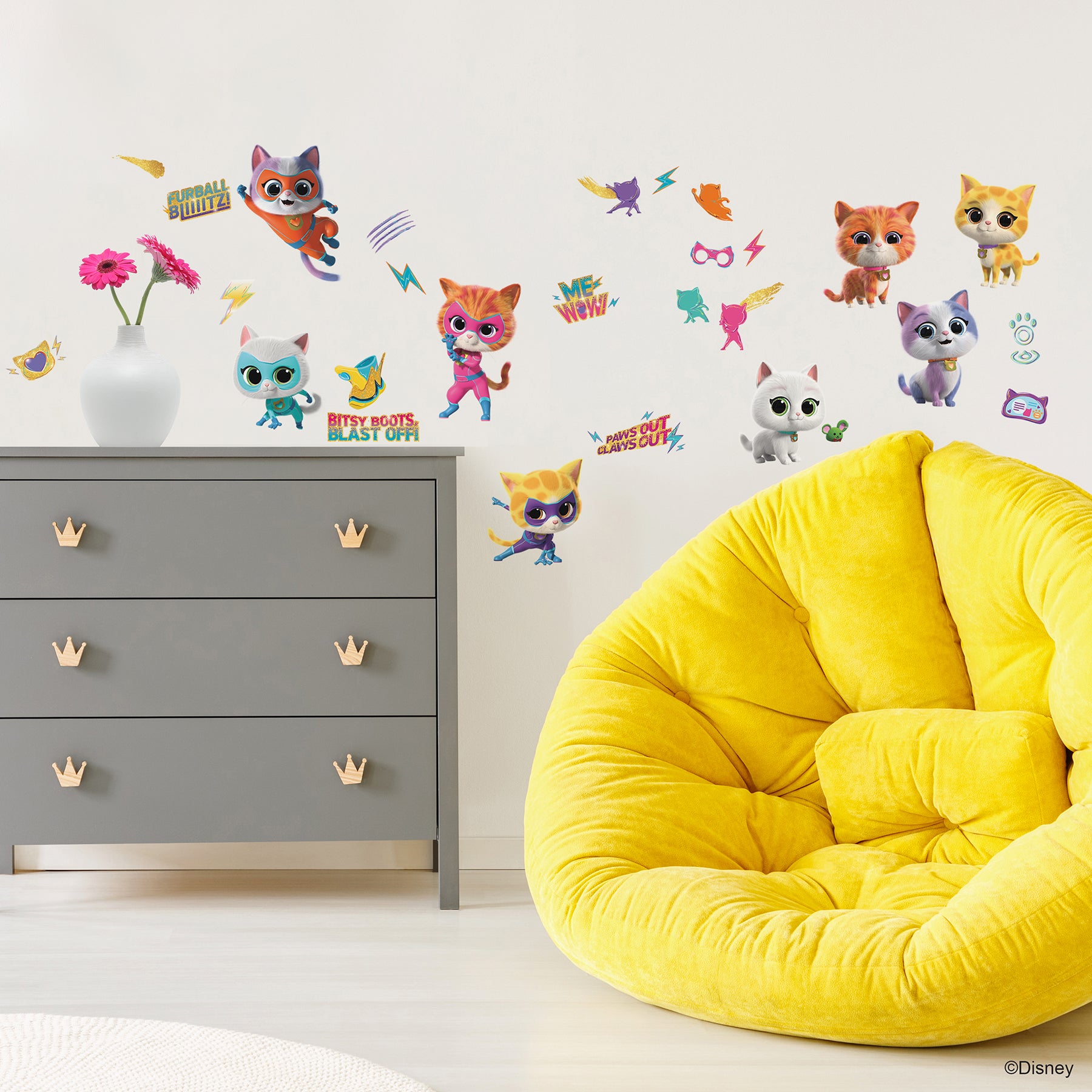 Disney Jr SuperKitties Wall Decals in a room setting