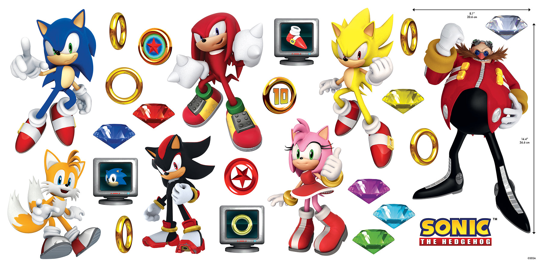 Sonic The Hedgehog Wall Decals - dimensions