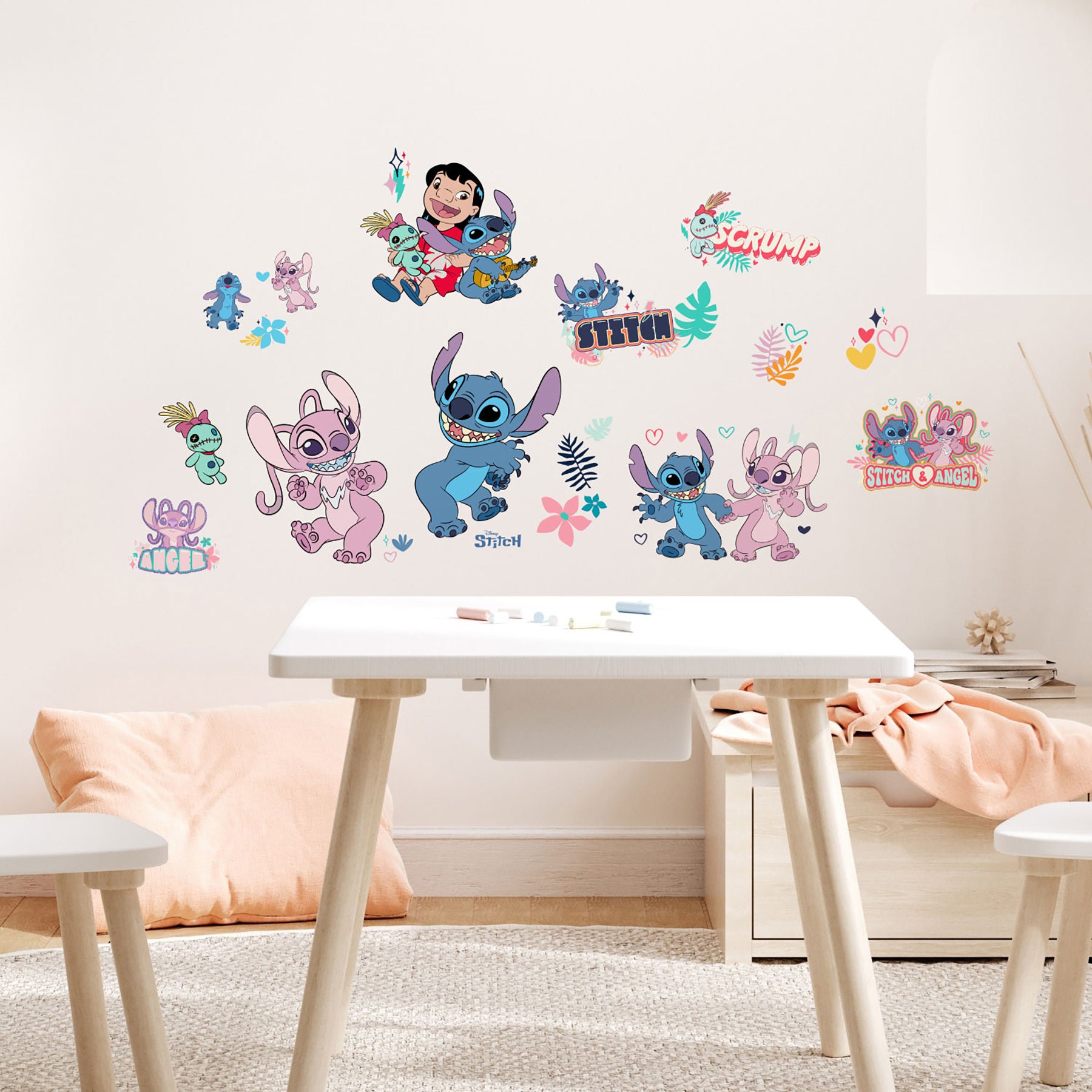 Disney Stitch & Angel Wall Decals in a room setting