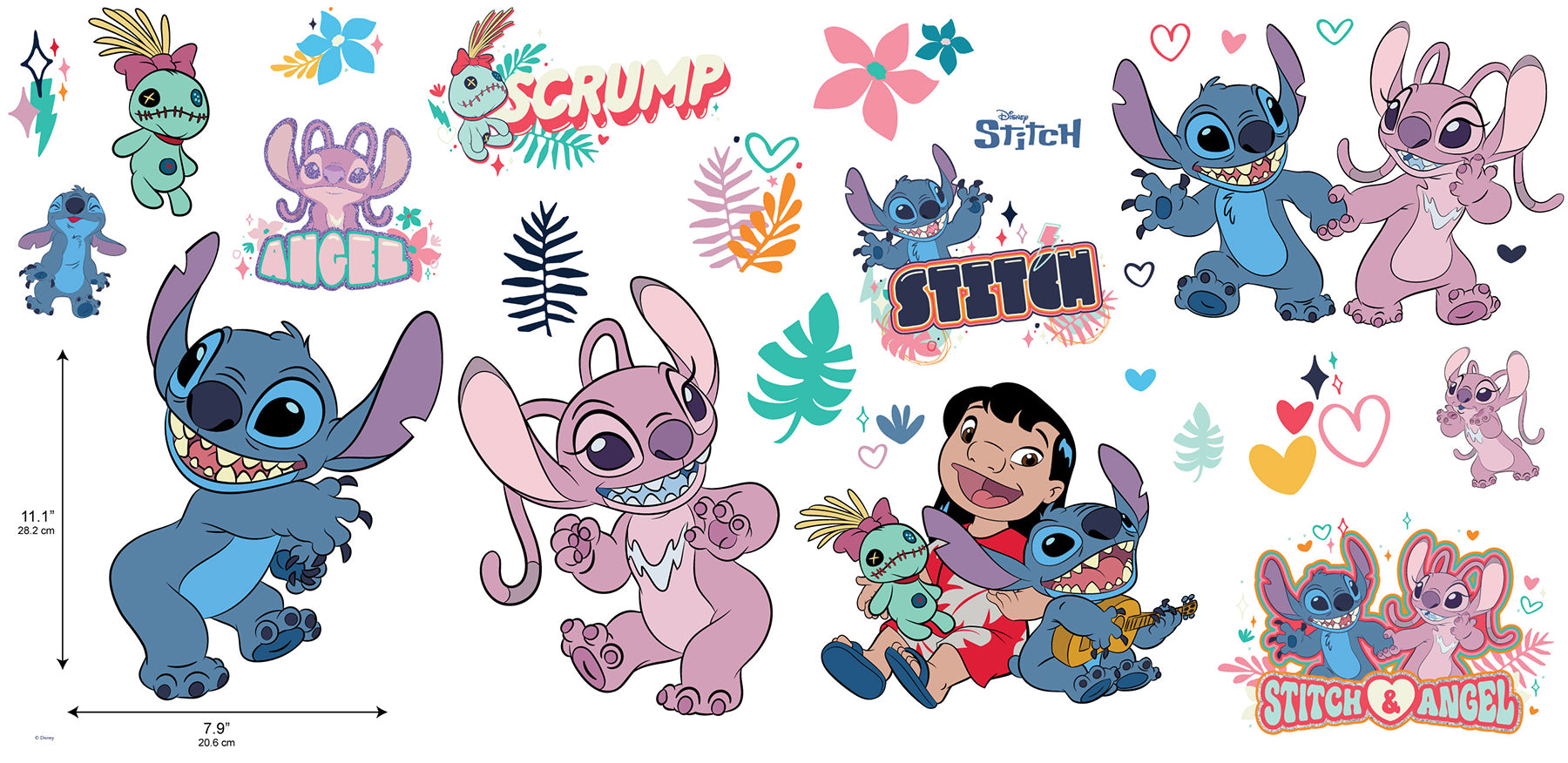 Disney Stitch & Angel Wall Decals - dimensions