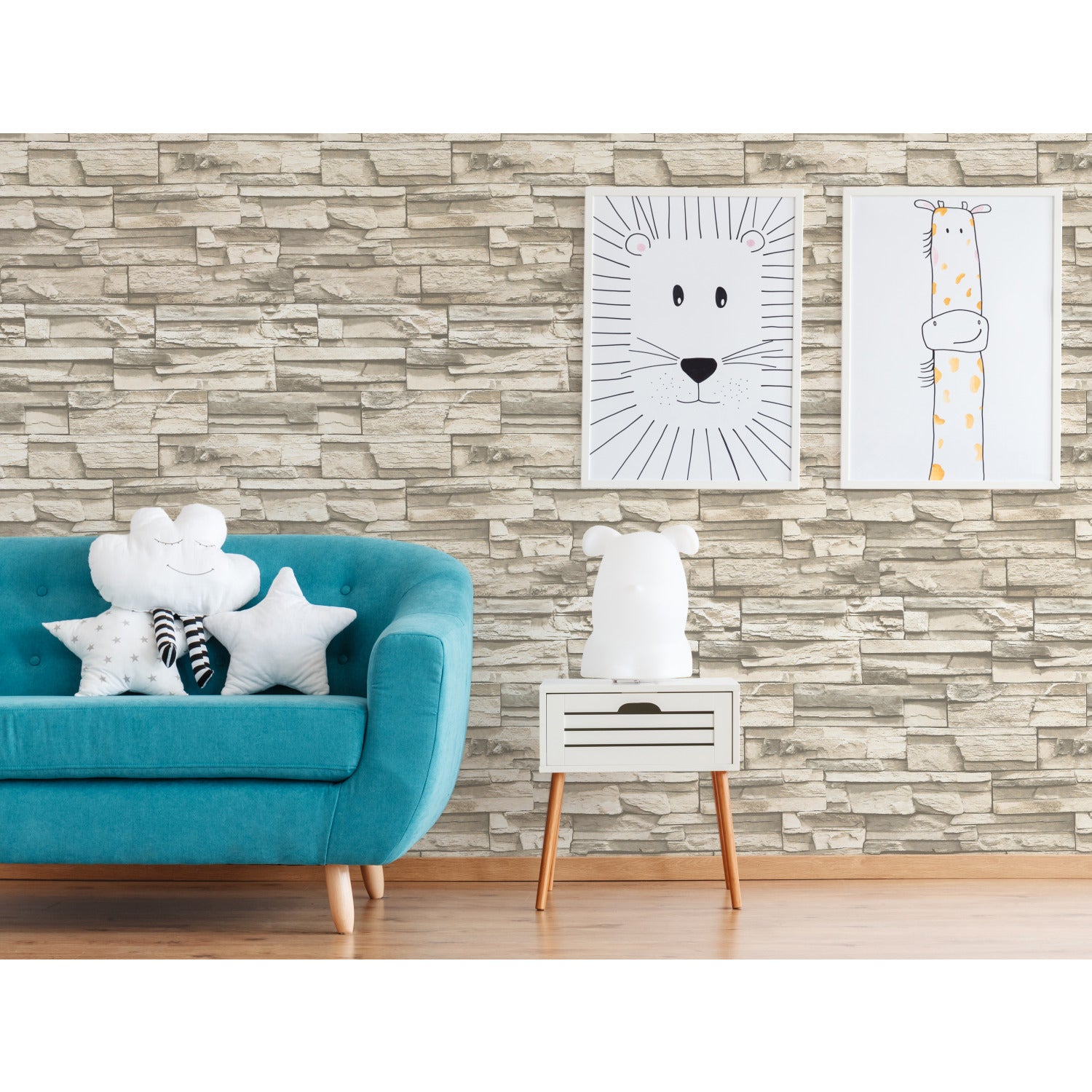 Stacked Stone Peel and Stick Wallpaper in a room setting