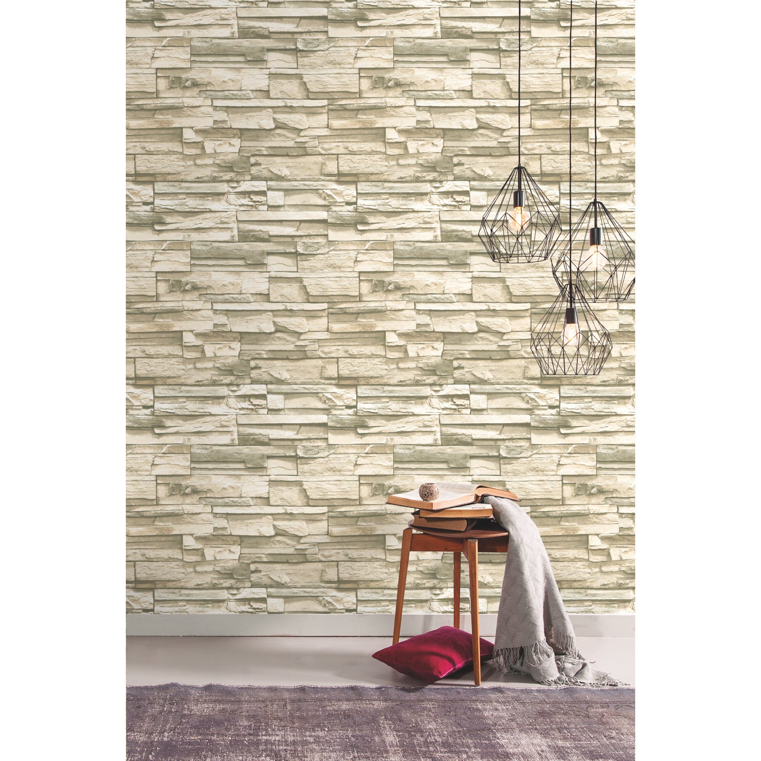 Stacked Stone Peel and Stick Wallpaper in a room setting