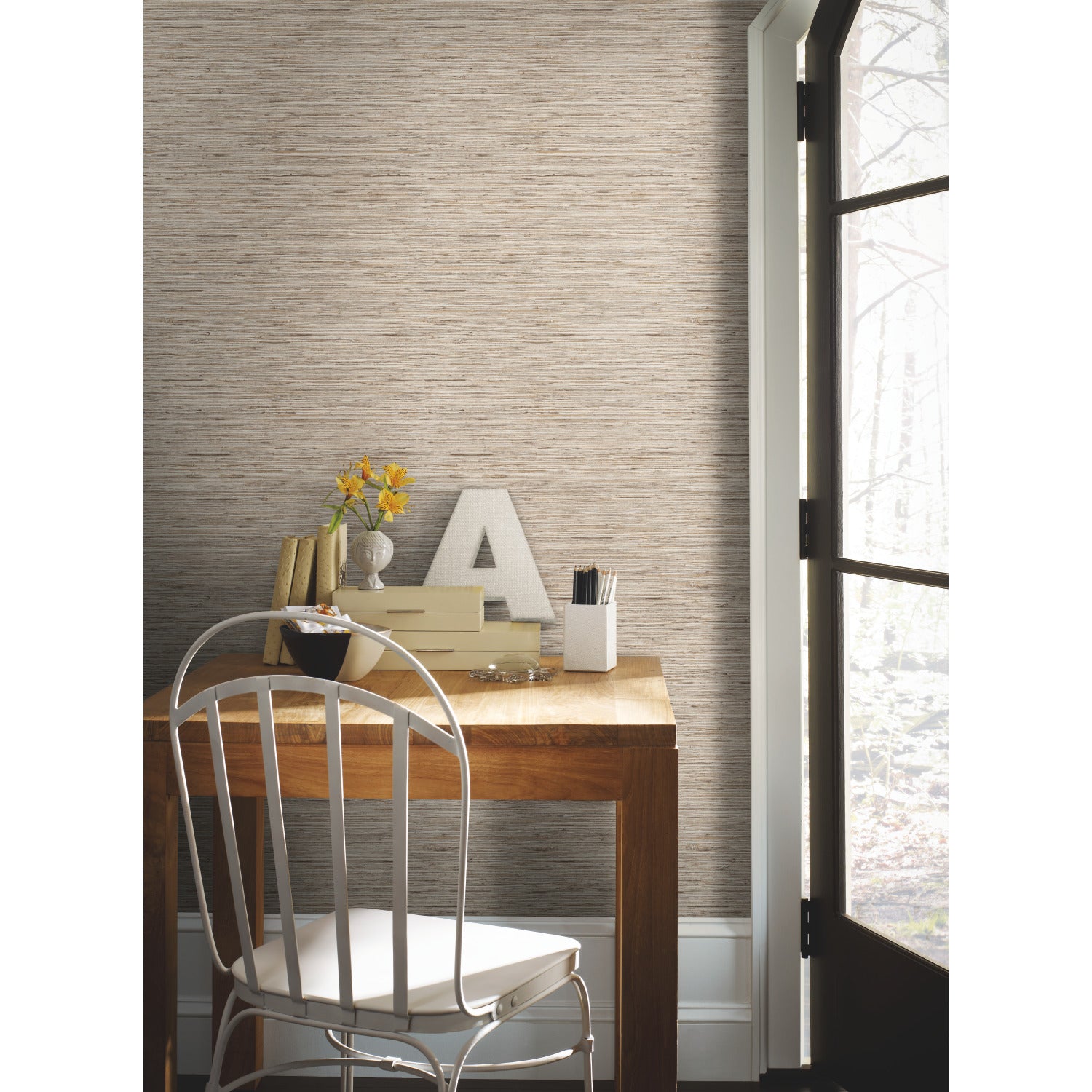 Faux Grasscloth Peel and Stick Wallpaper in a room setting