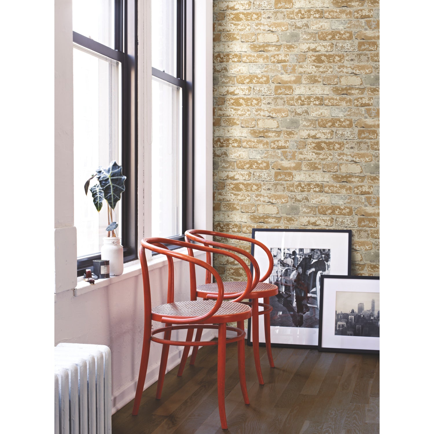 Stuccoed Brick Peel and Stick Wallpaper in a room setting