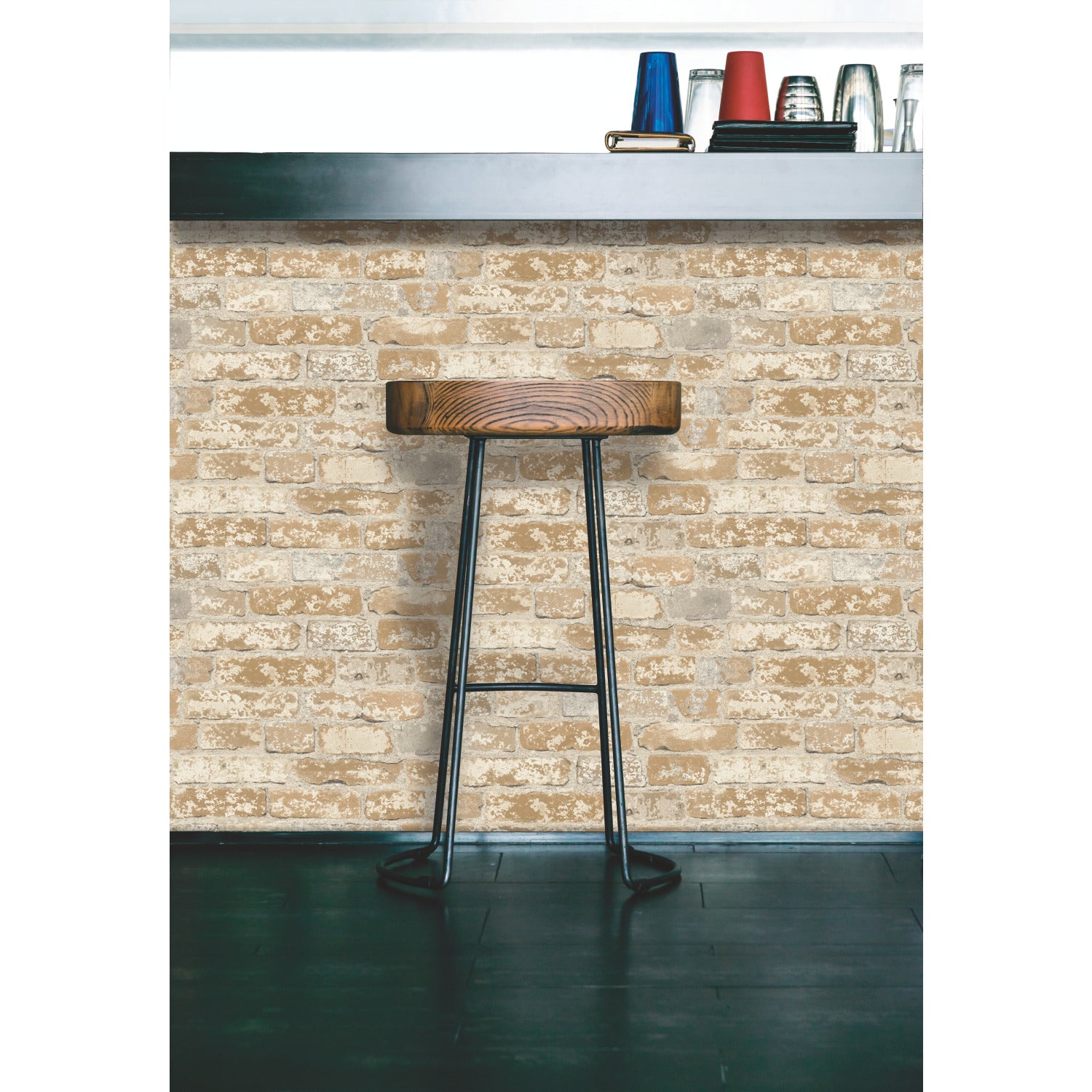 Stuccoed Brick Peel and Stick Wallpaper in a room setting
