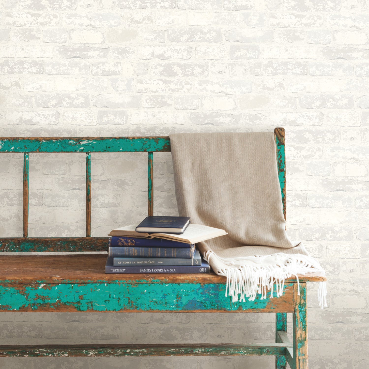 Stuccoed Brick Peel and Stick Wallpaper in a room setting