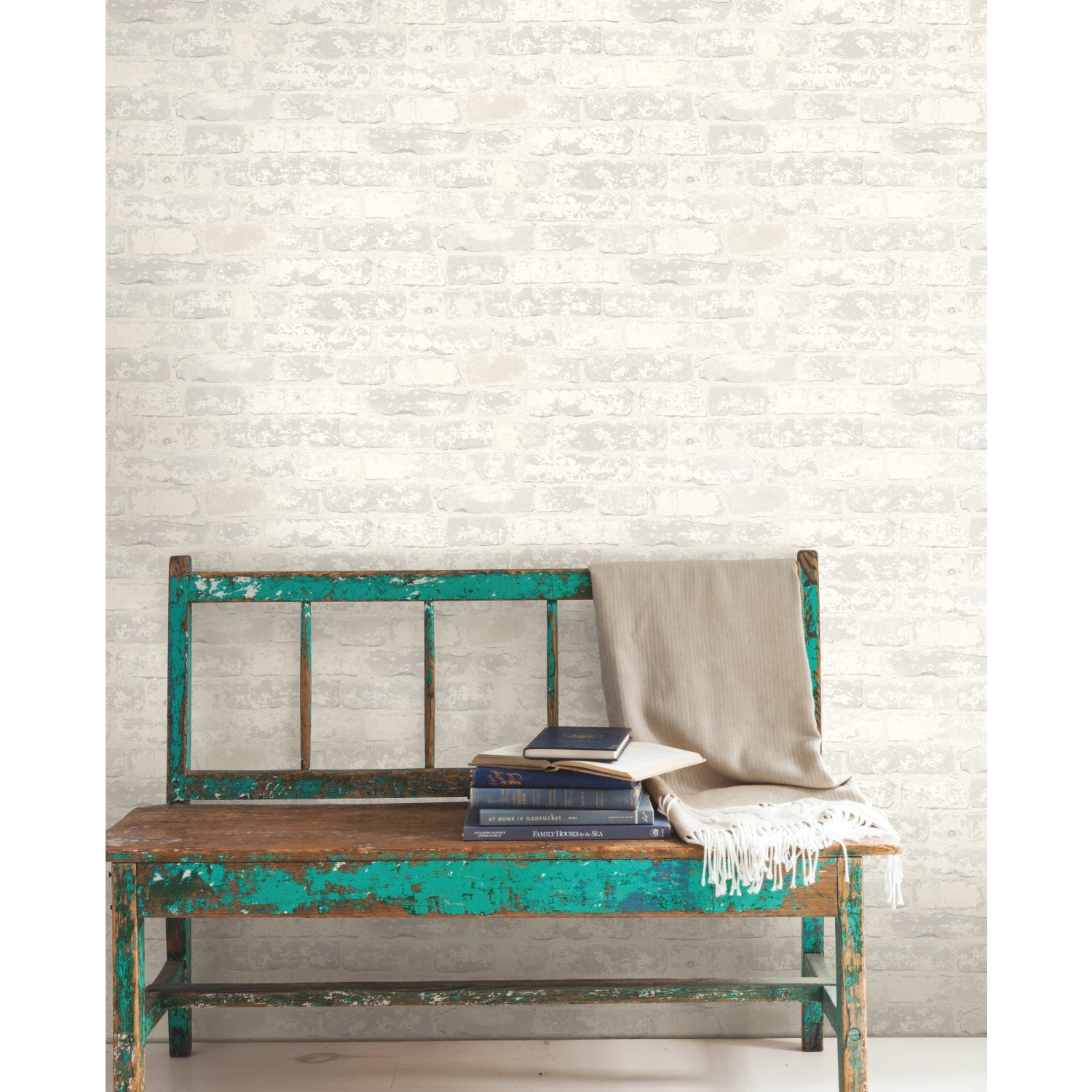 Stuccoed Brick Peel and Stick Wallpaper in a room setting