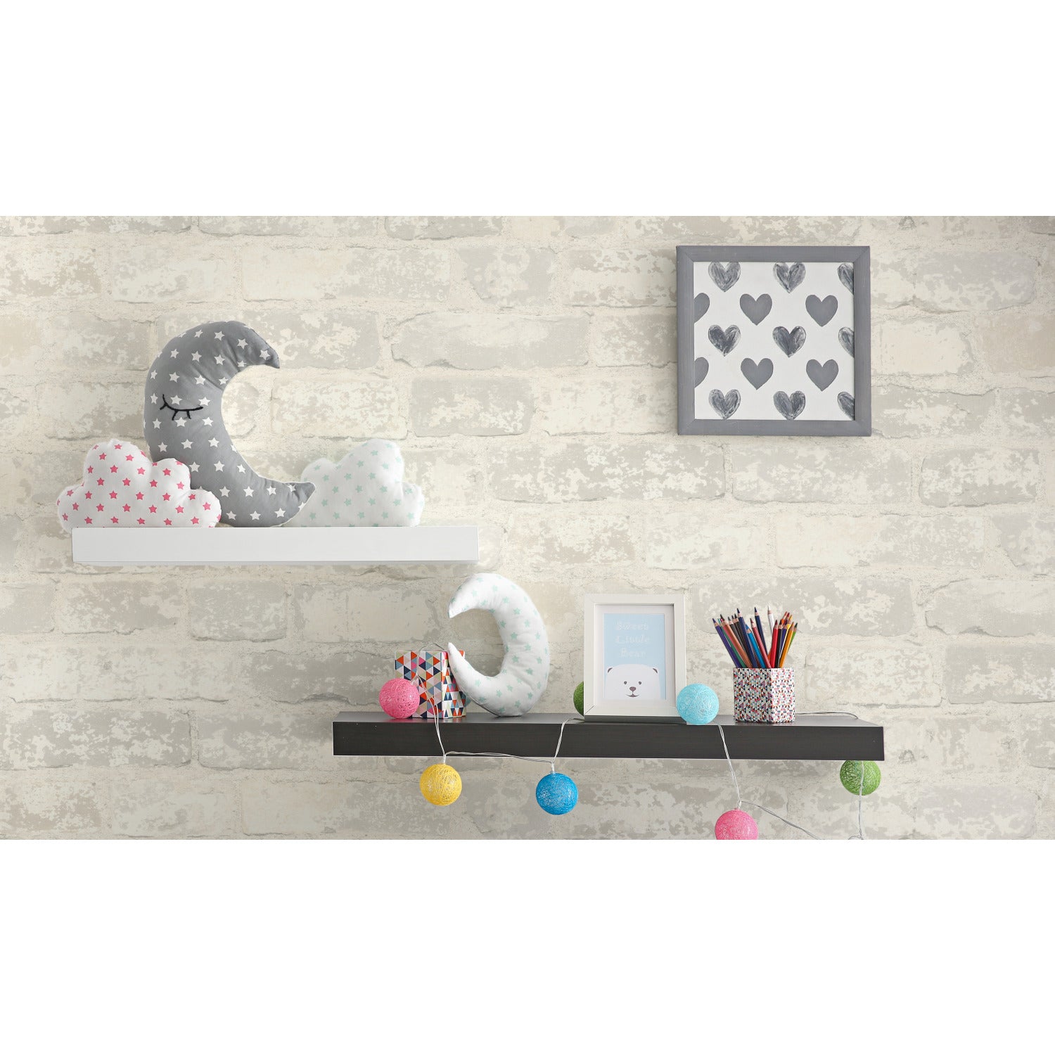 Stuccoed Brick Peel and Stick Wallpaper in a room setting
