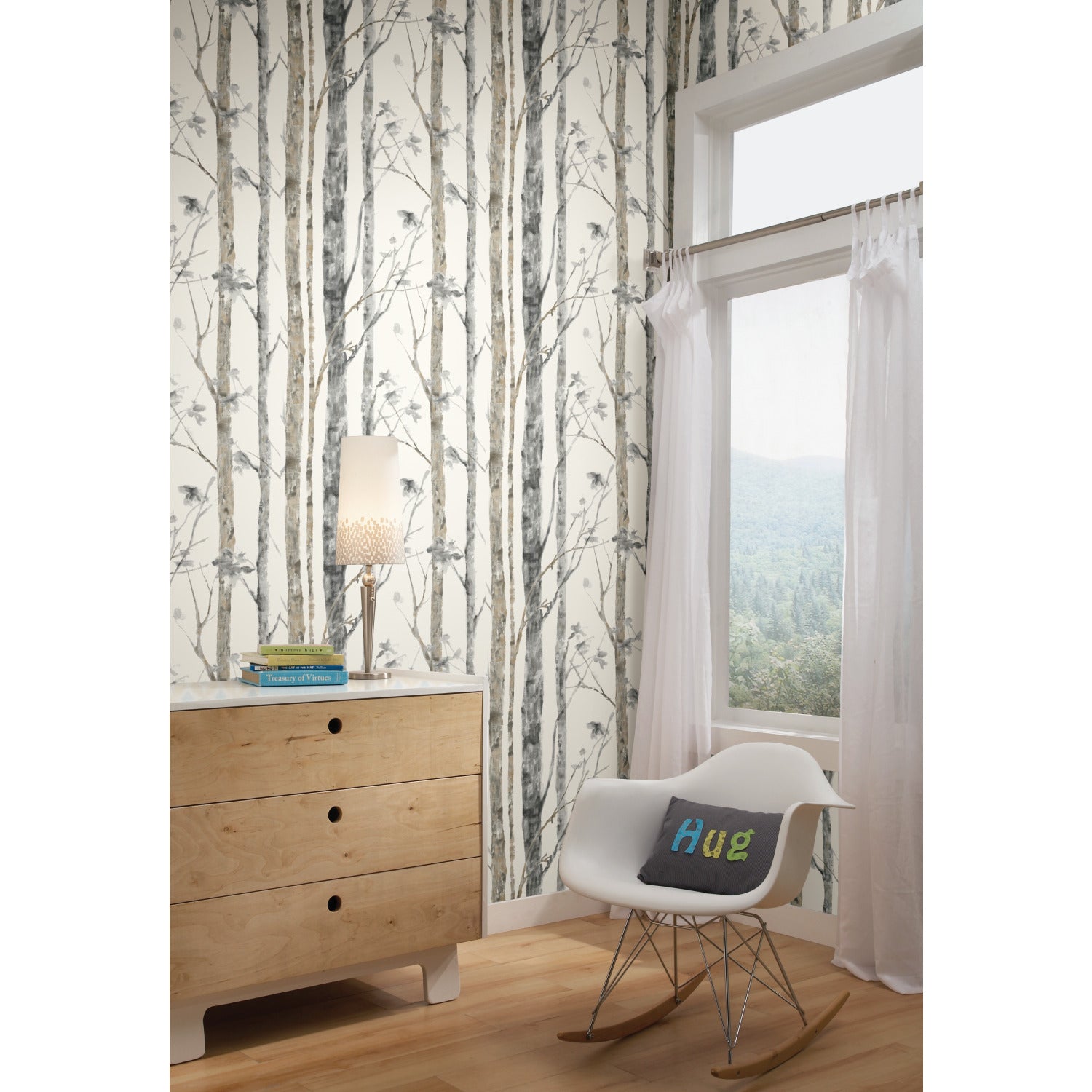 Birch Trees Peel and Stick Wallpaper in a room setting