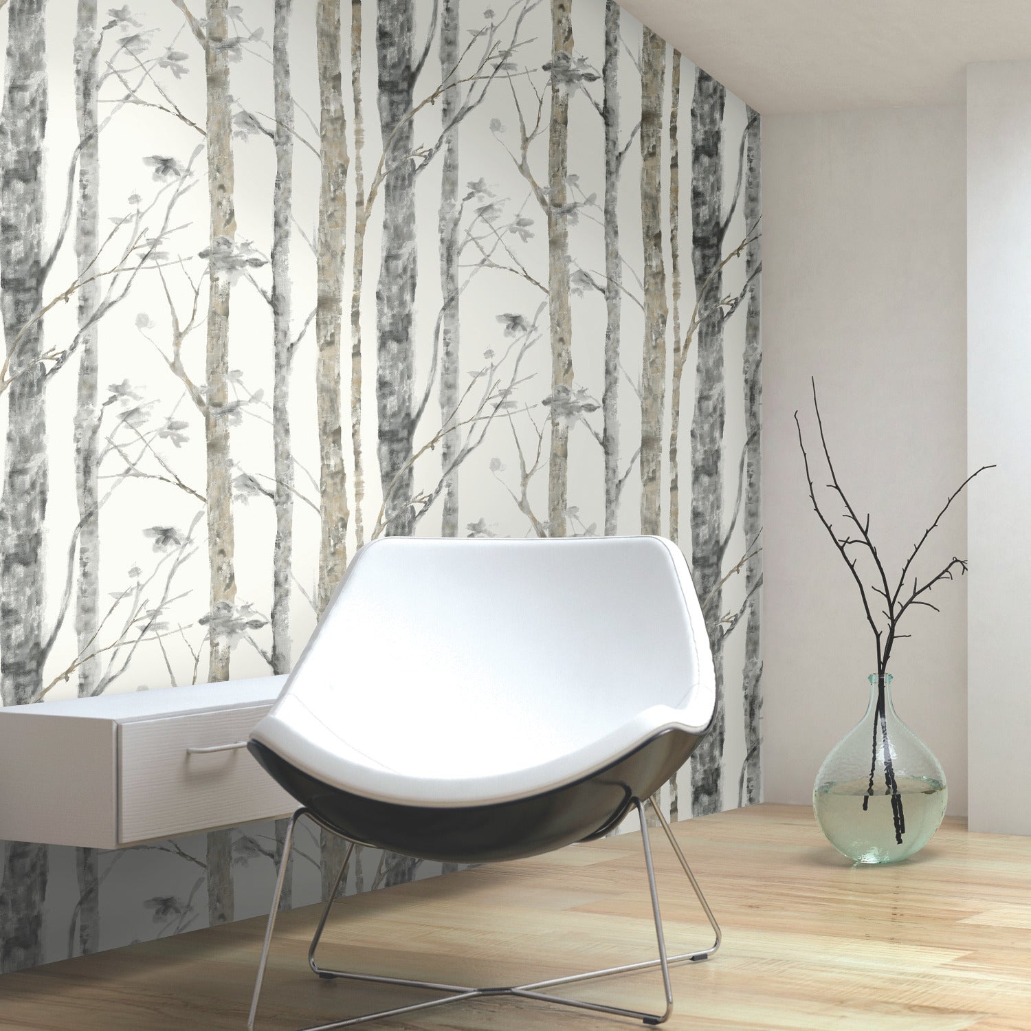 Birch Trees Peel and Stick Wallpaper in a room setting