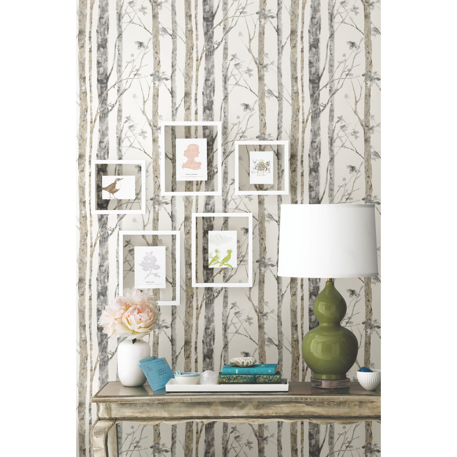 Birch Trees Peel and Stick Wallpaper in a room setting