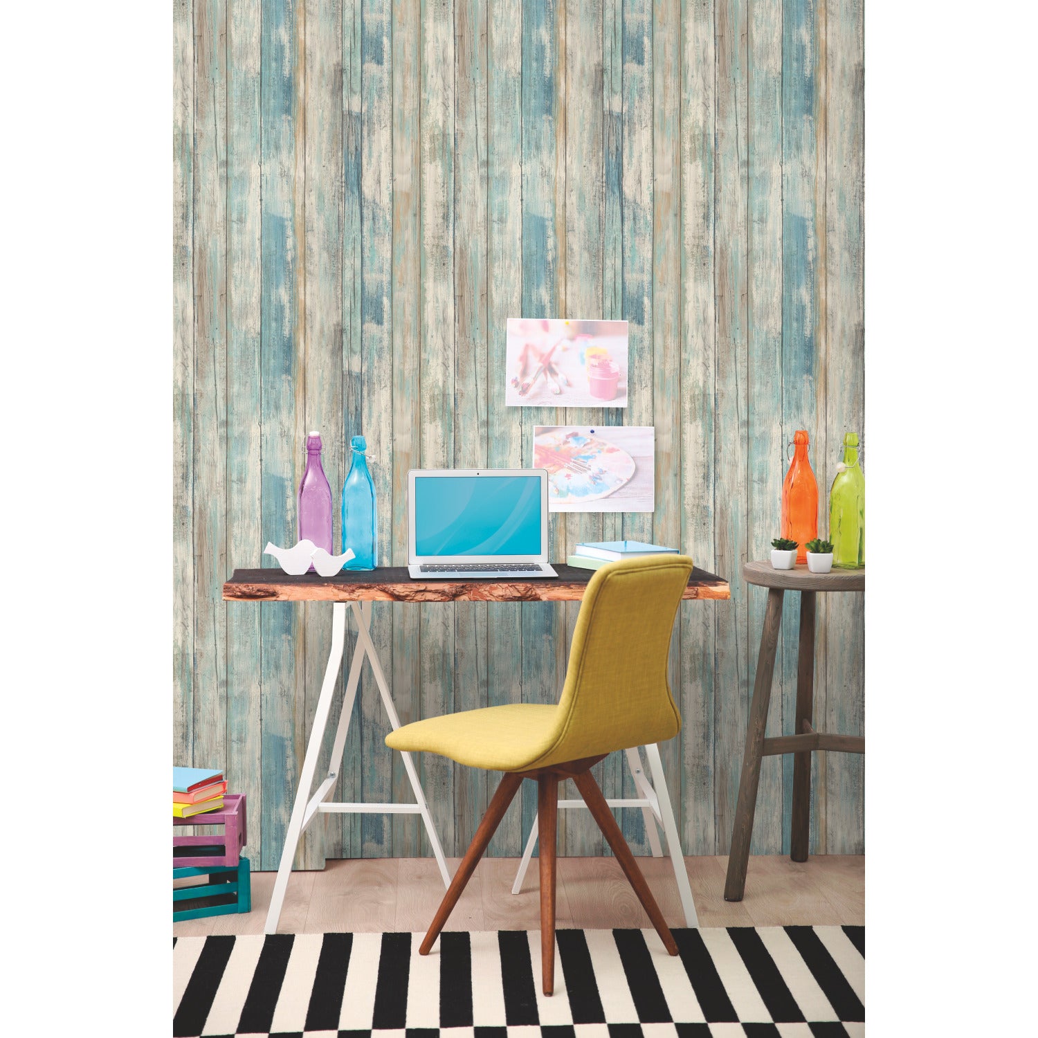 Distressed Wood Peel and Stick Wallpaper in a room setting