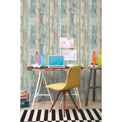Distressed Wood Peel and Stick Wallpaper in a room setting