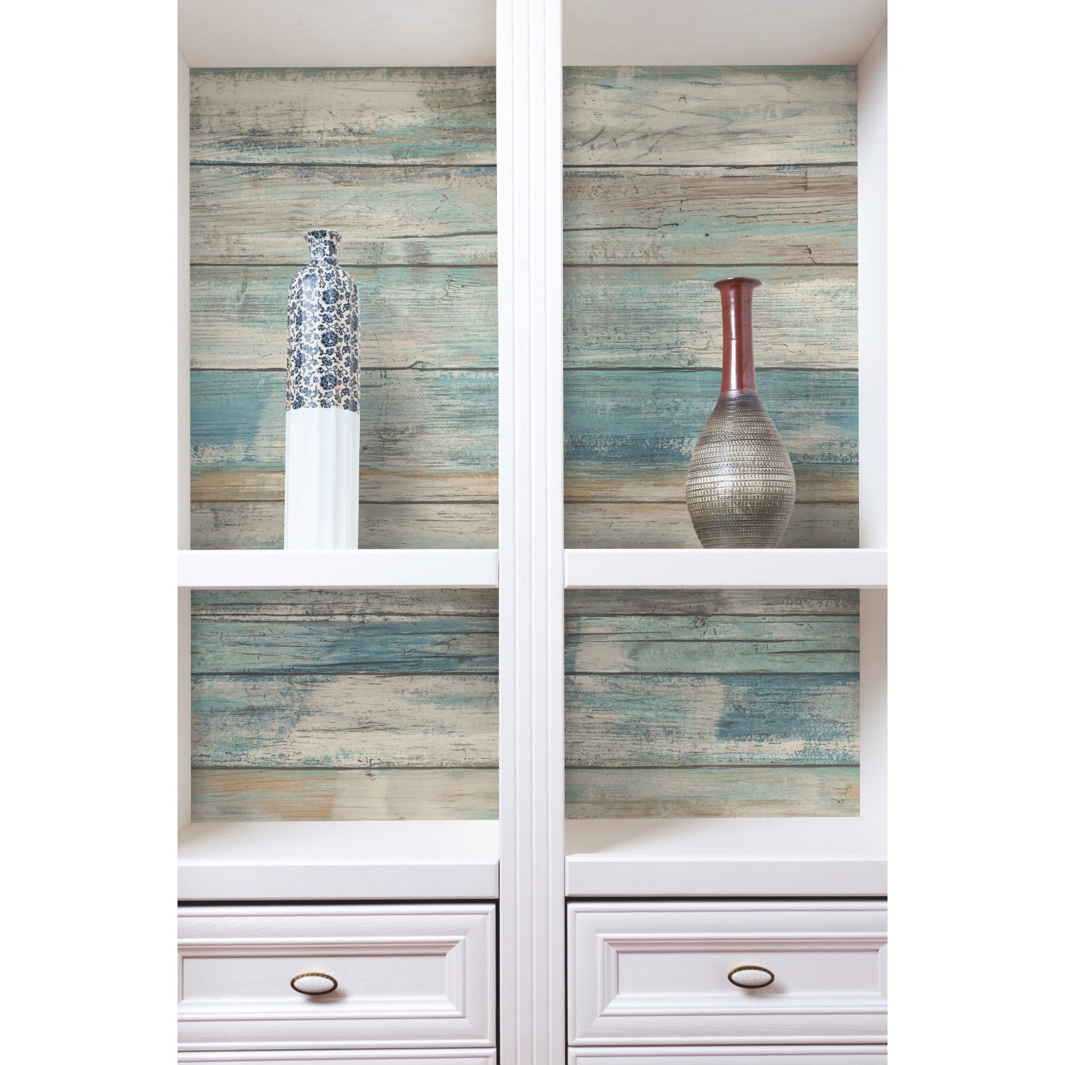 Distressed Wood Peel and Stick Wallpaper in a room setting