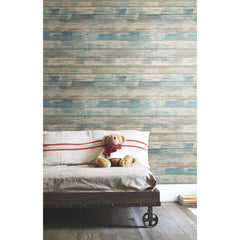 Distressed Wood Peel and Stick Wallpaper in a room setting