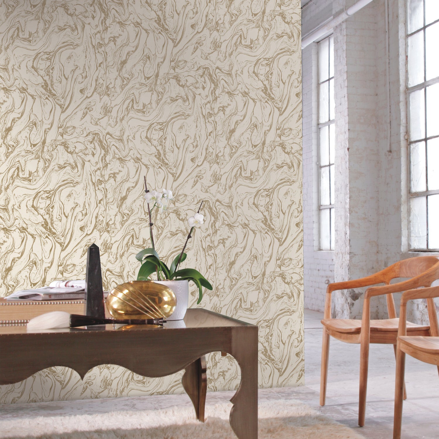 Marble Peel and Stick Wallpaper in a room setting