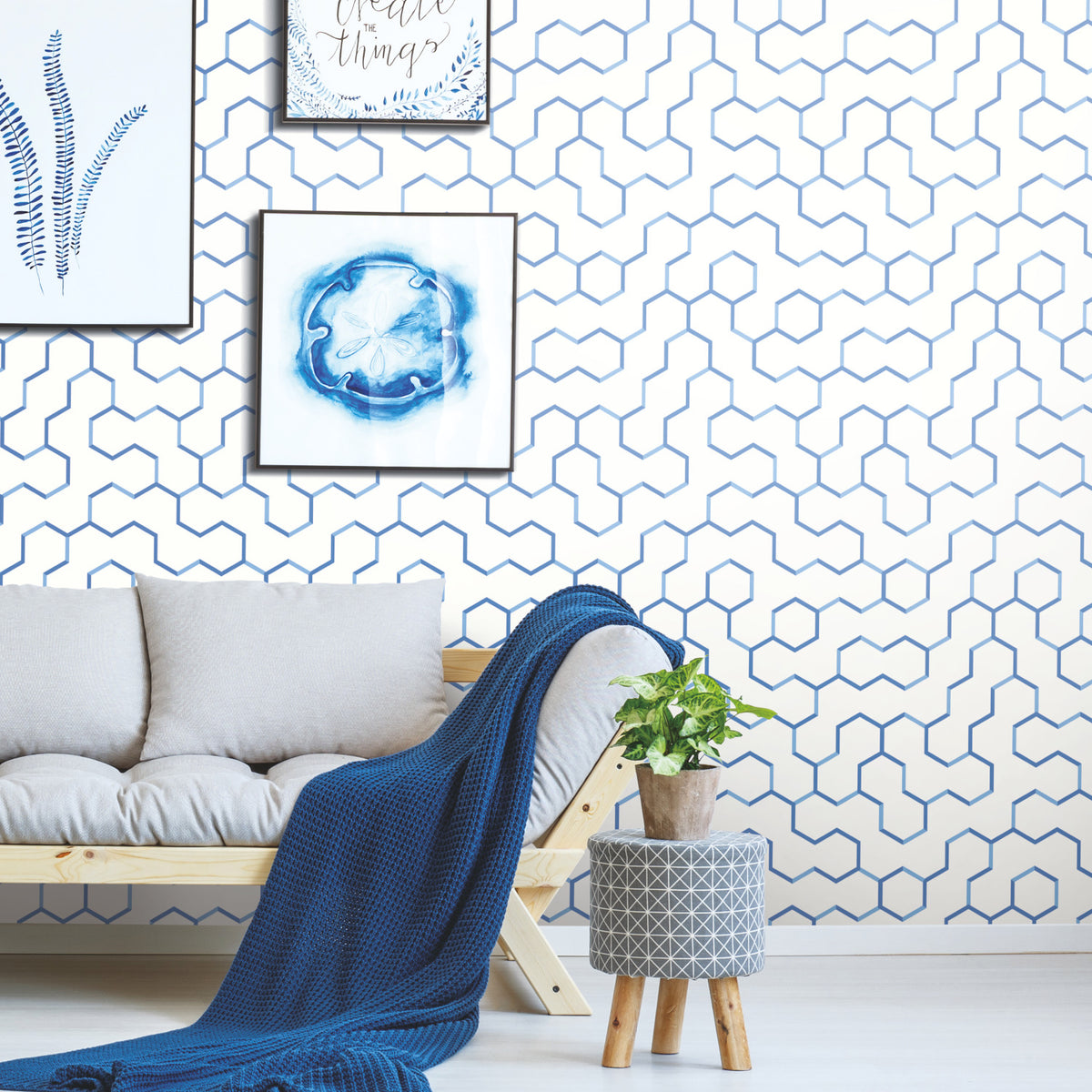 Open Geometric P&S Wallpaper in a room setting