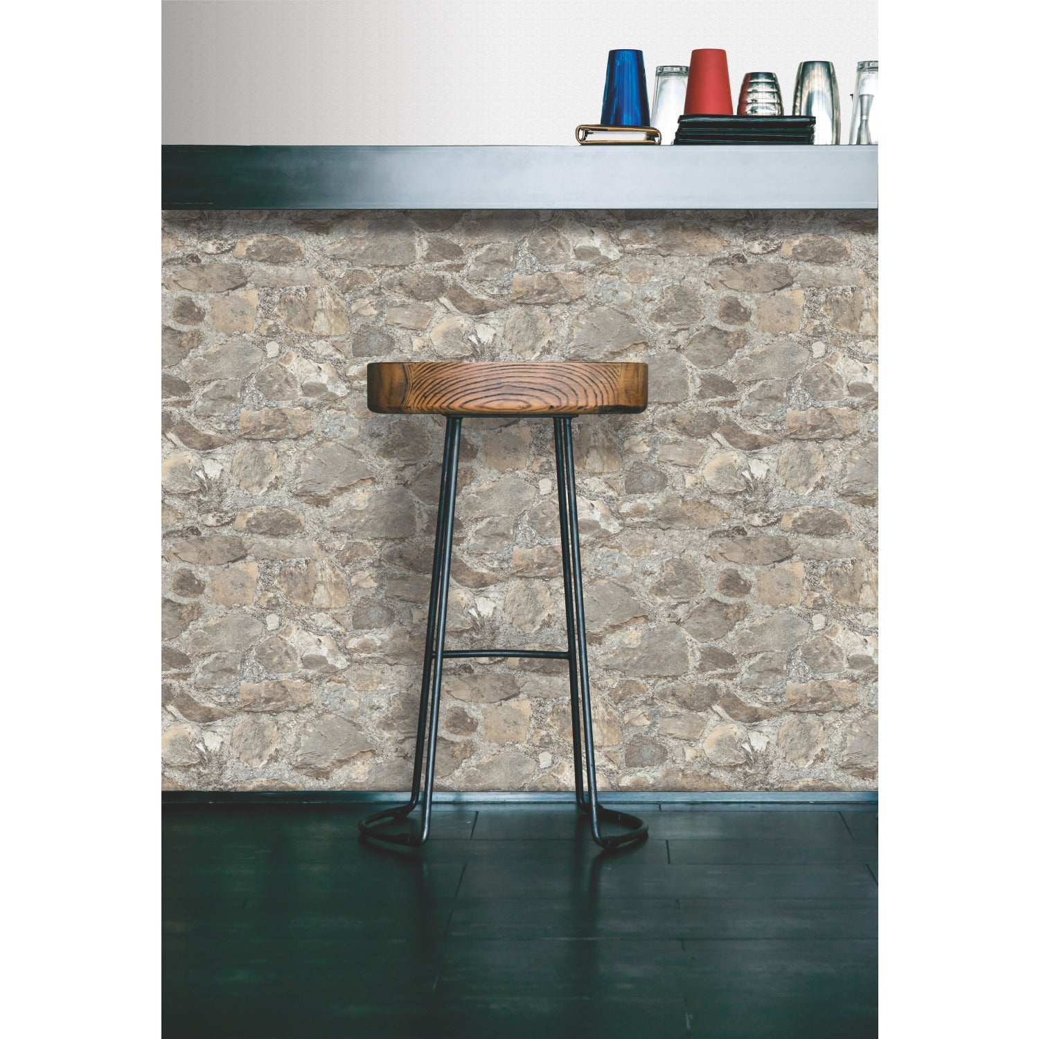 Weathered Stone Peel and Stick Wallpaper in a room setting