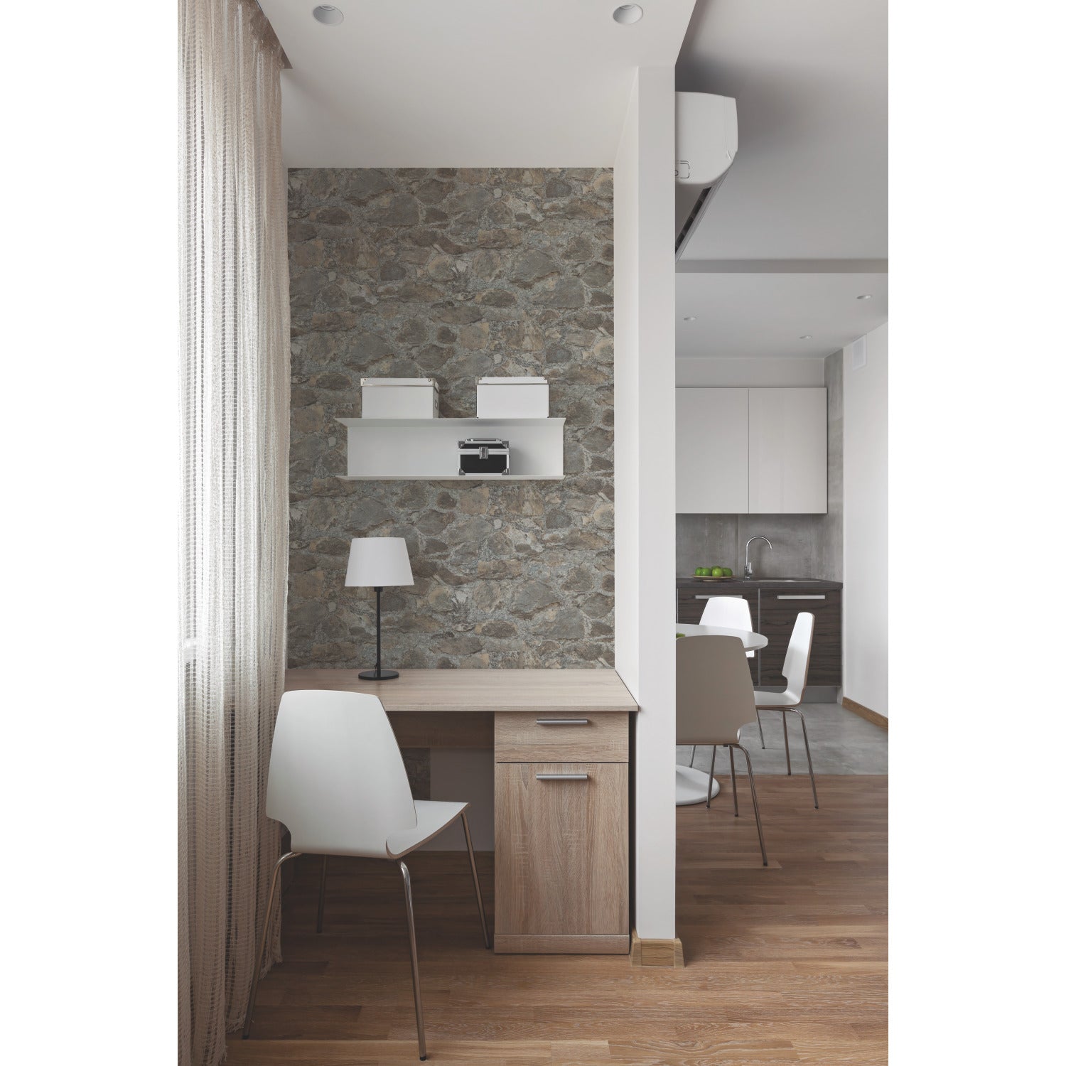 Weathered Stone Peel and Stick Wallpaper in a room setting