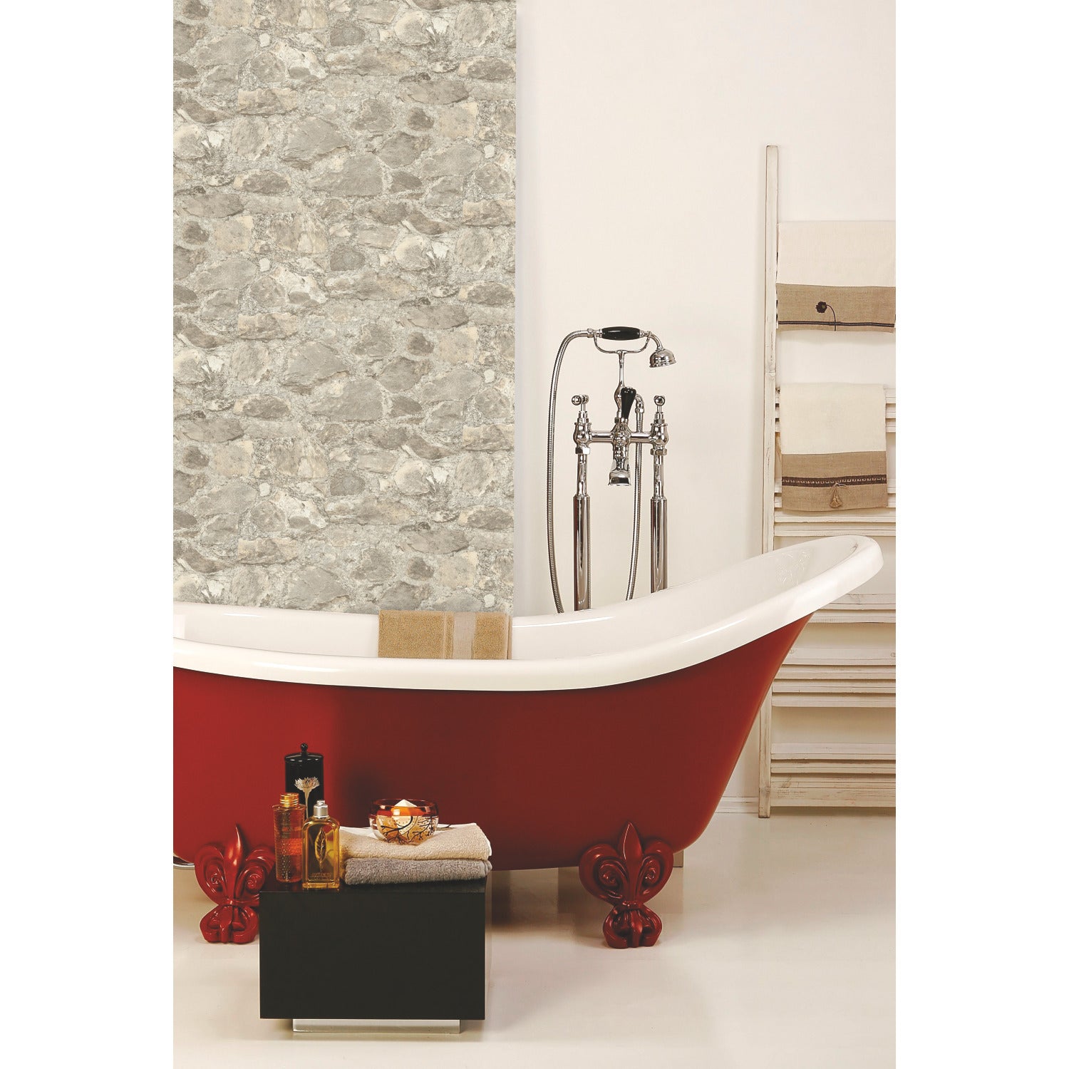 Weathered Stone Peel and Stick Wallpaper in a room setting
