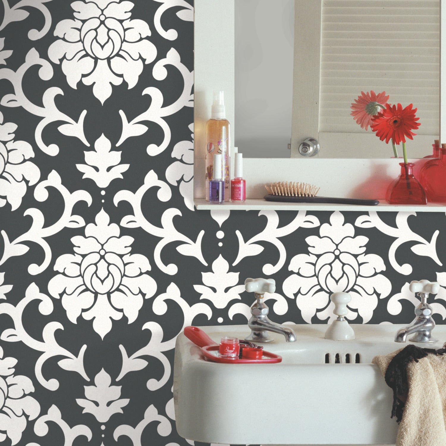 Damask Peel & Stick Wallpaper in a room setting