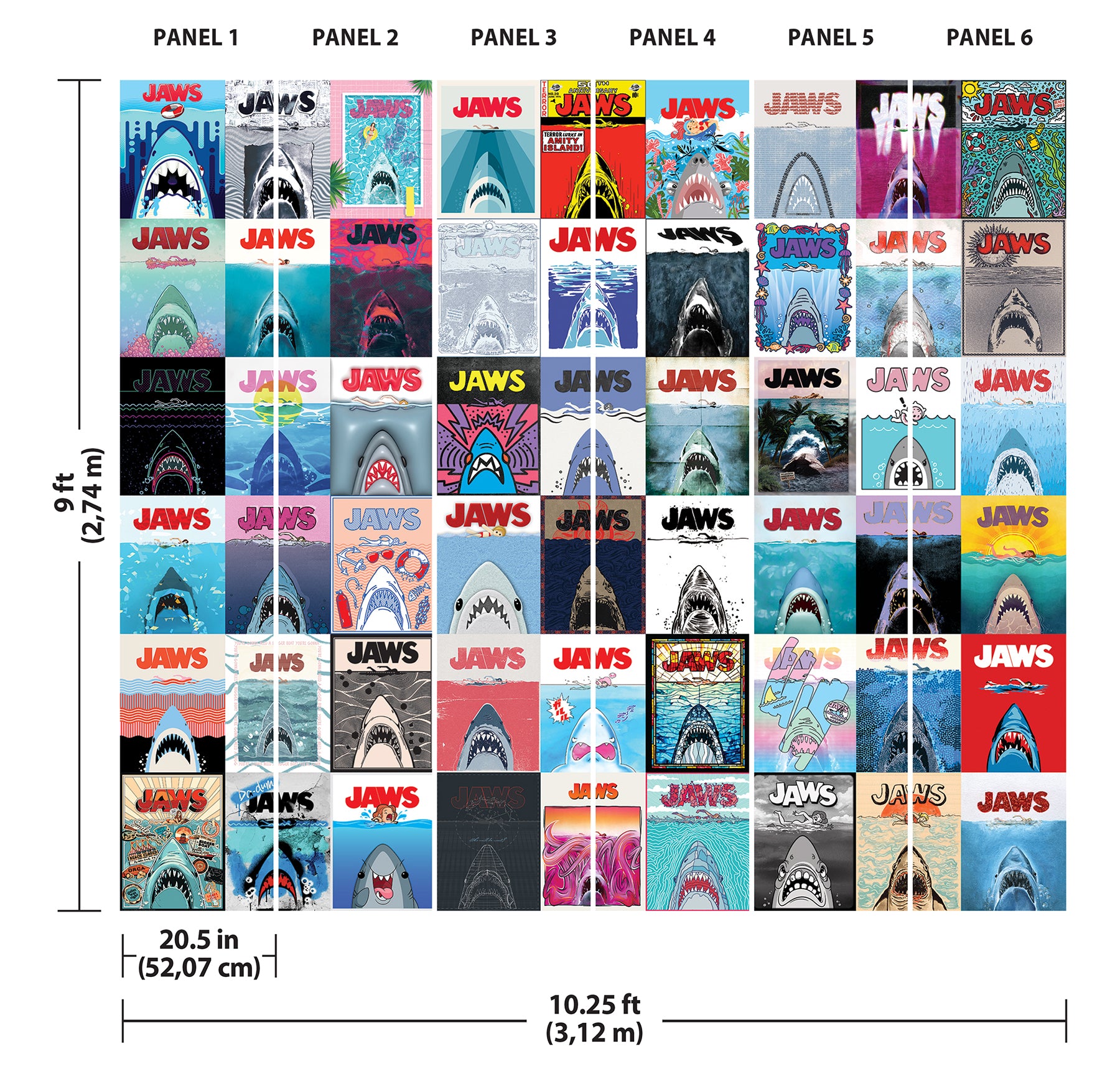 JAWS 50th Anniversary Posters P&S Wall Murals - dimensions