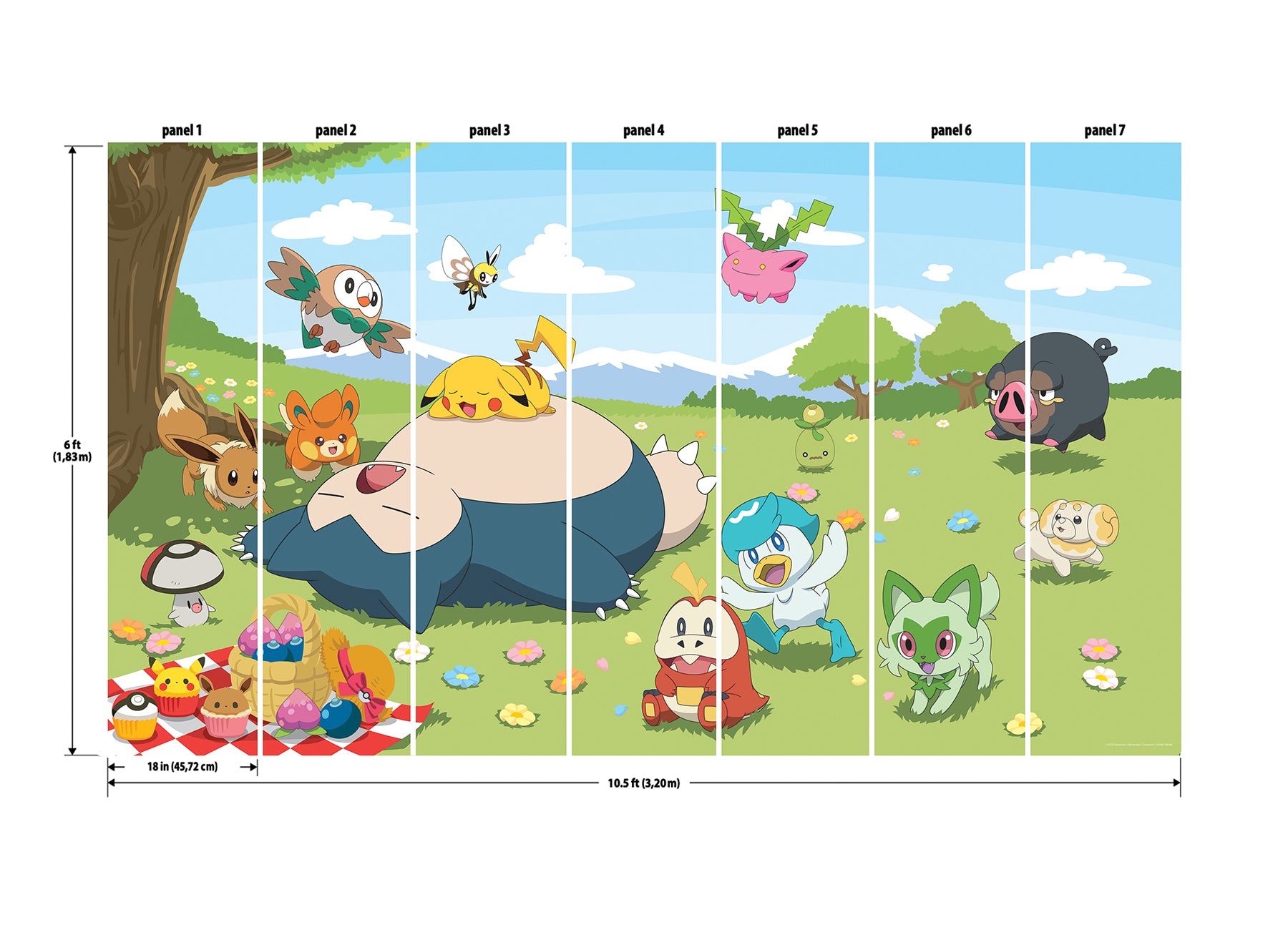 Pokémon Picinic wall murals - dimensions