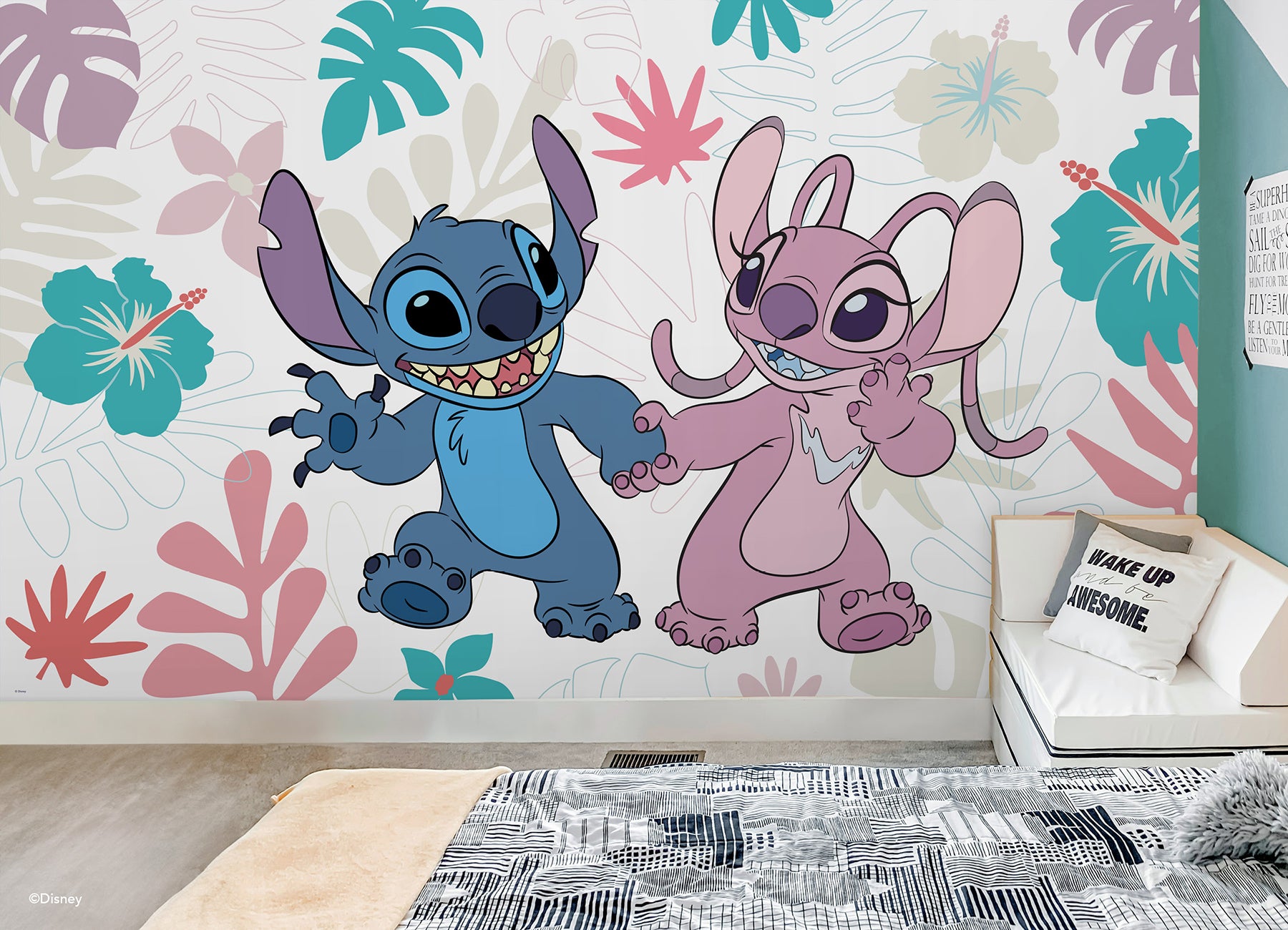 Disney Stitch and Angel P&S Wall Murals in a room setting