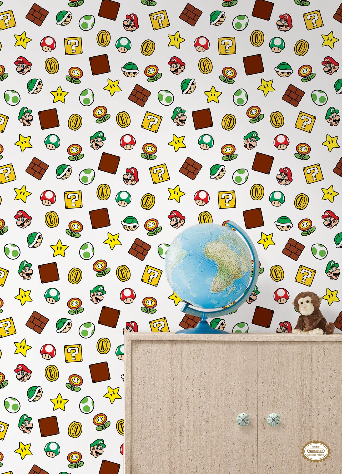 Nintendo Super Mario Power Up Icons P&S Wallpaper in a room setting