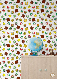 Nintendo Super Mario Power Up Icons P&S Wallpaper in a room setting