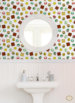 Nintendo Super Mario Power Up Icons P&S Wallpaper in a room setting