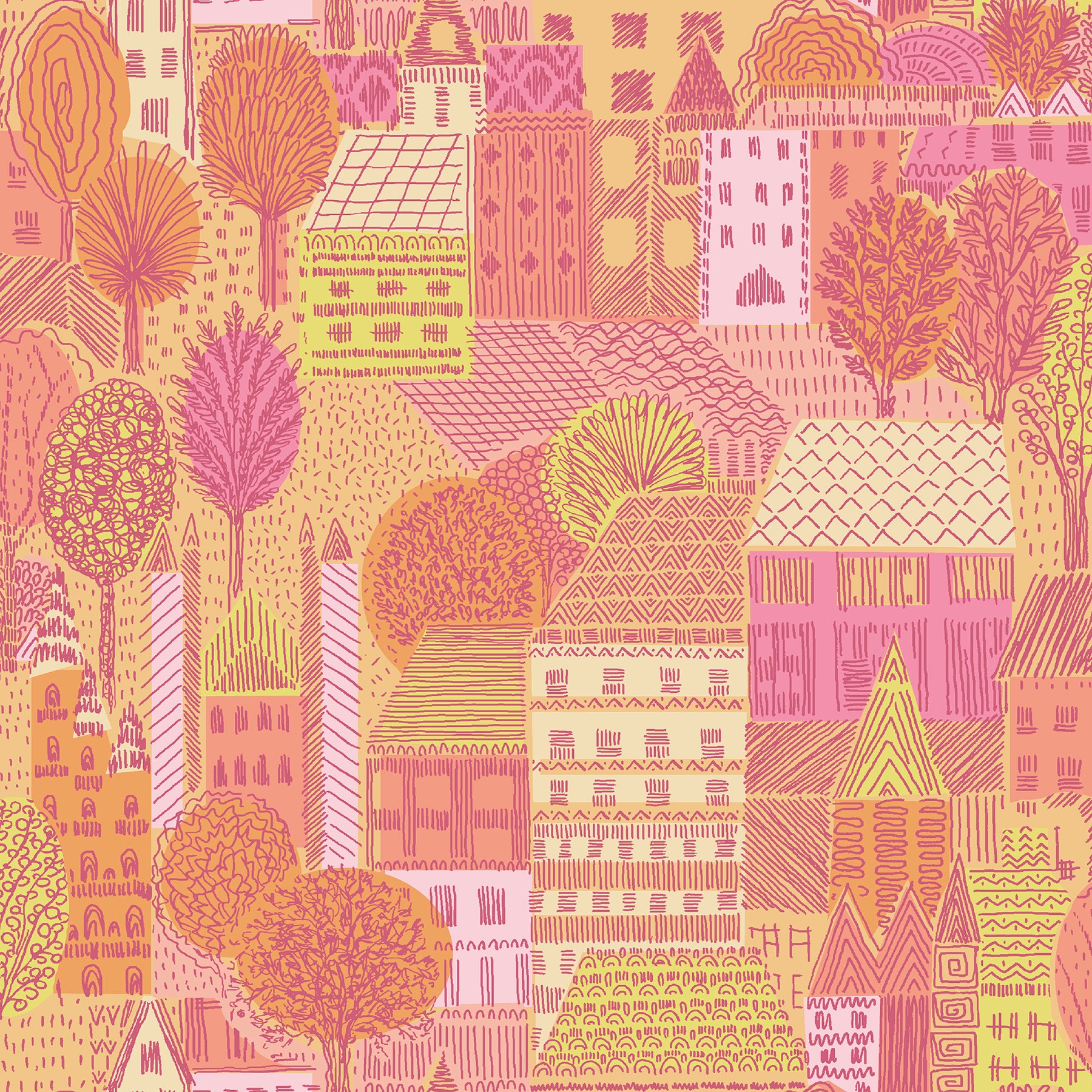 Charming Village Pink & Orange Peel and Stick Wallpaper by WallPops
