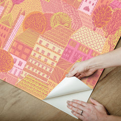 Charming Village Pink & Orange Peel and Stick Wallpaper - how to peel
