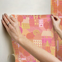 Charming Village Pink & Orange Peel and Stick Wallpaper - how to stick