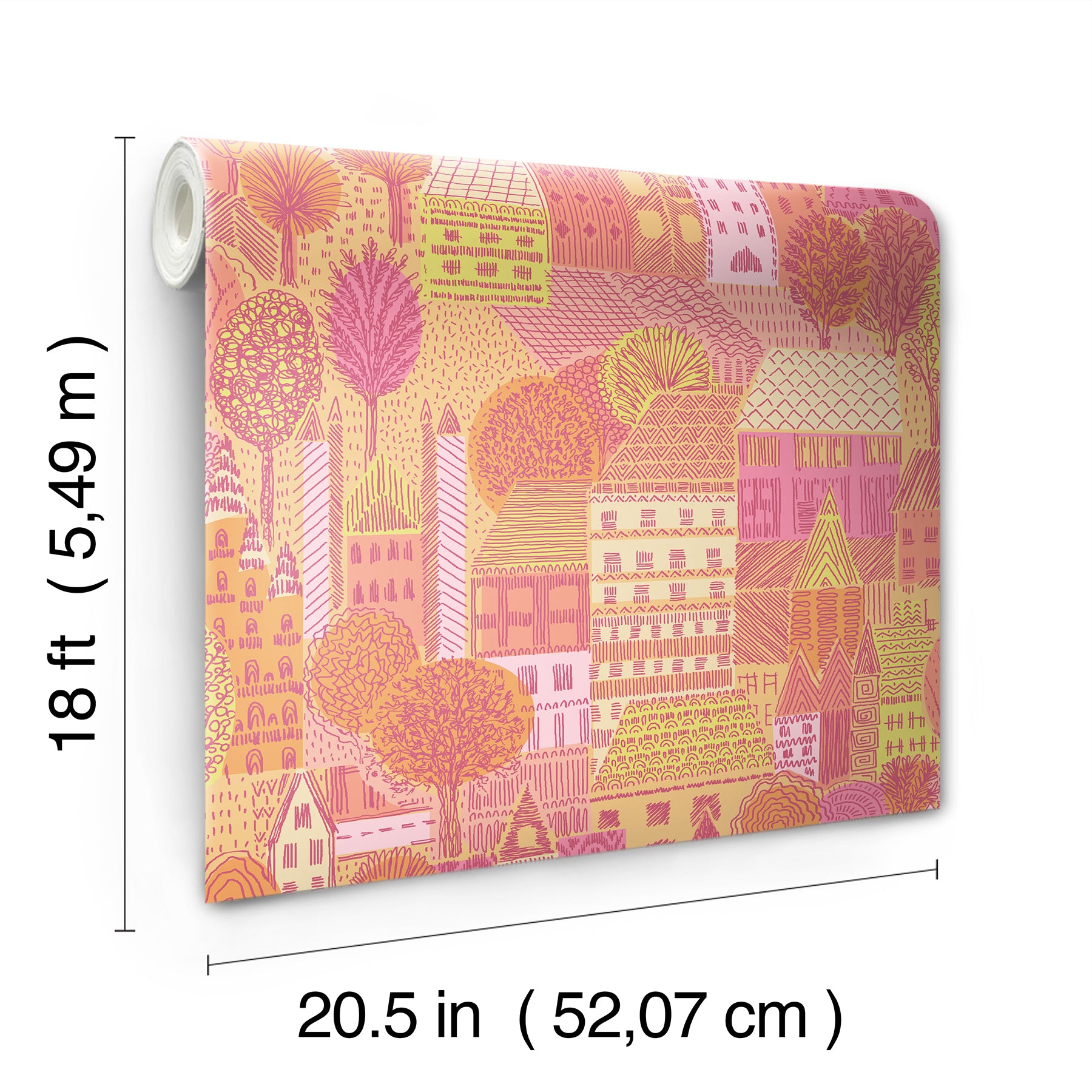 Charming Village Pink & Orange Peel and Stick Wallpaper - dimensions