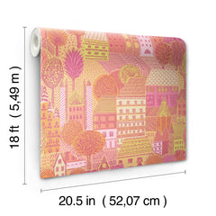 Charming Village Pink & Orange Peel and Stick Wallpaper - dimensions