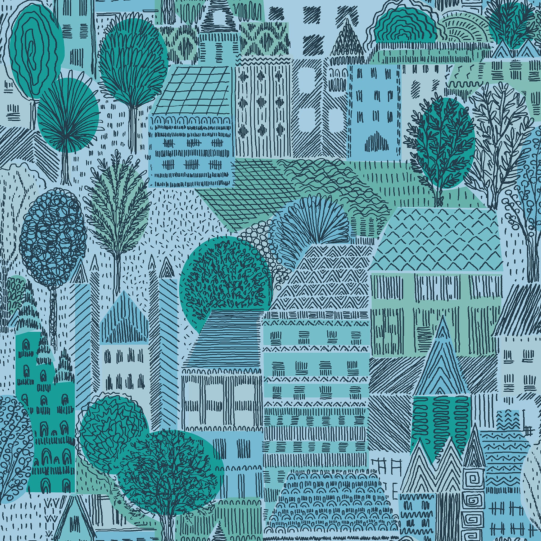Charming Village Blue Peel and Stick Wallpaper by WallPops