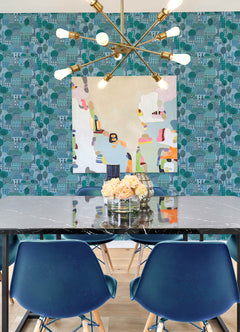 Charming Village Blue Peel and Stick Wallpaper in a room setting