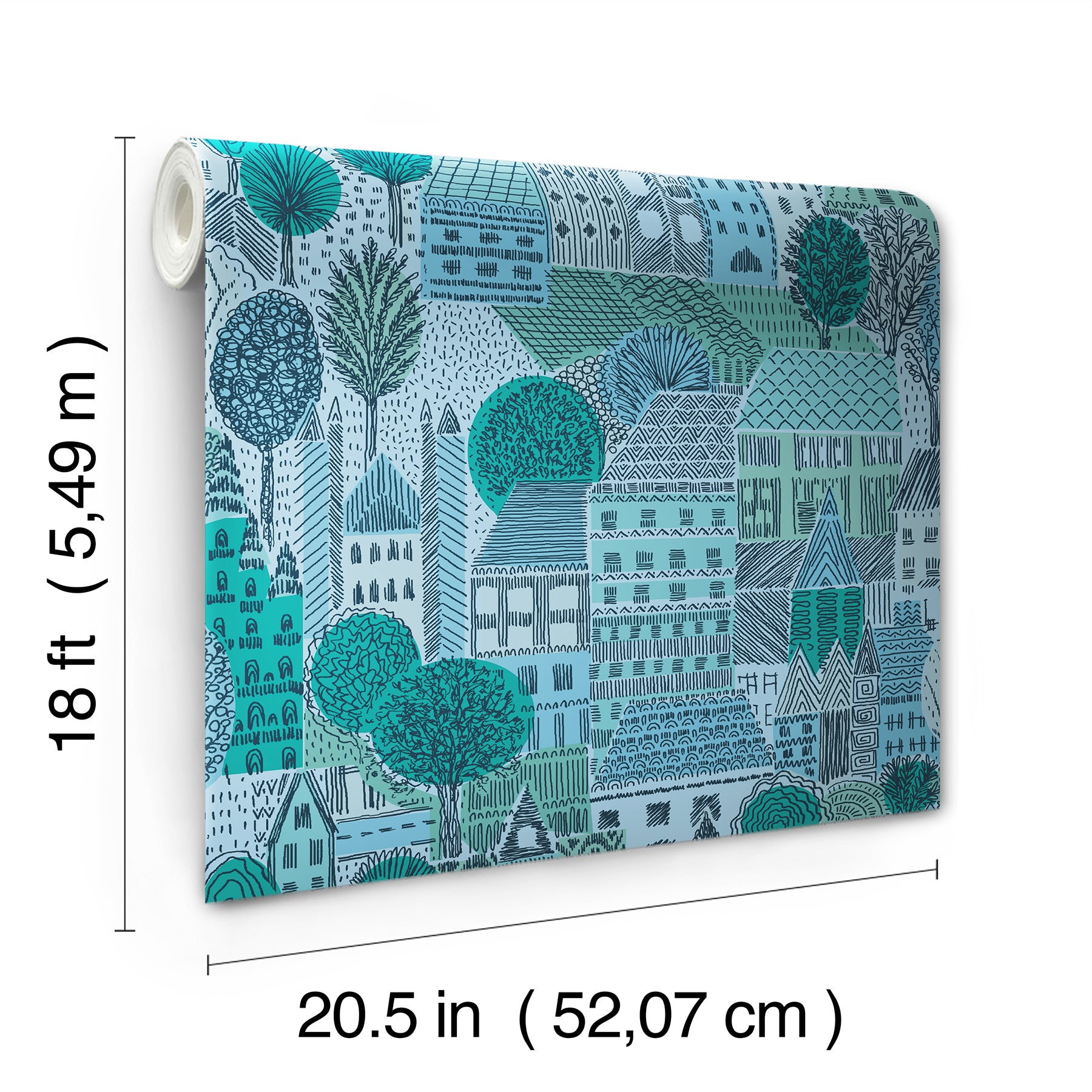 Charming Village Blue Peel and Stick Wallpaper - dimensions