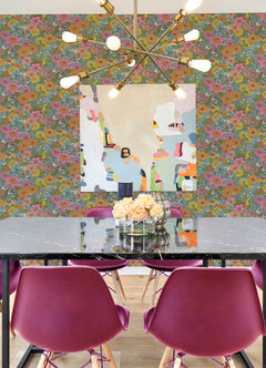 Retro Floral P&S Wallpaper in a room setting