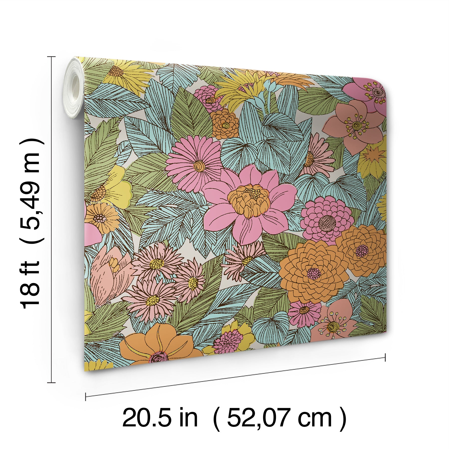 Retro Floral P&S Wallpaper - dimensions