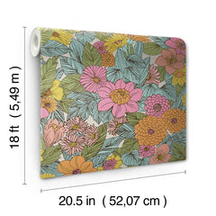 Retro Floral P&S Wallpaper - dimensions