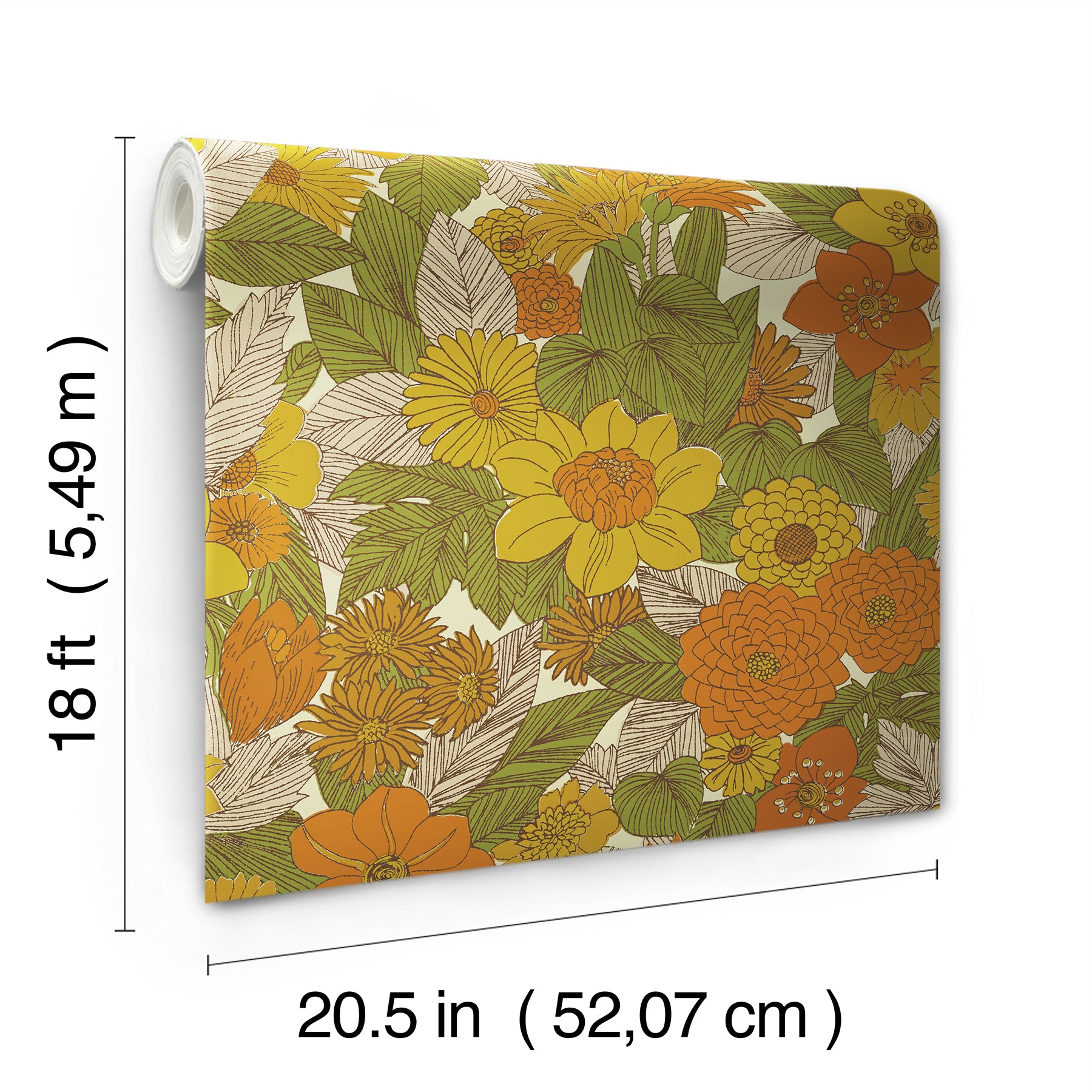 Retro Floral P&S Wallpaper dimensions