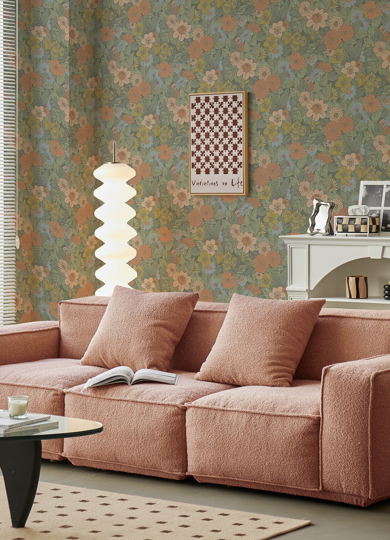 Retro Floral P&S Wallpaper in a room setting
