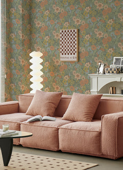 Retro Floral P&S Wallpaper in a room setting