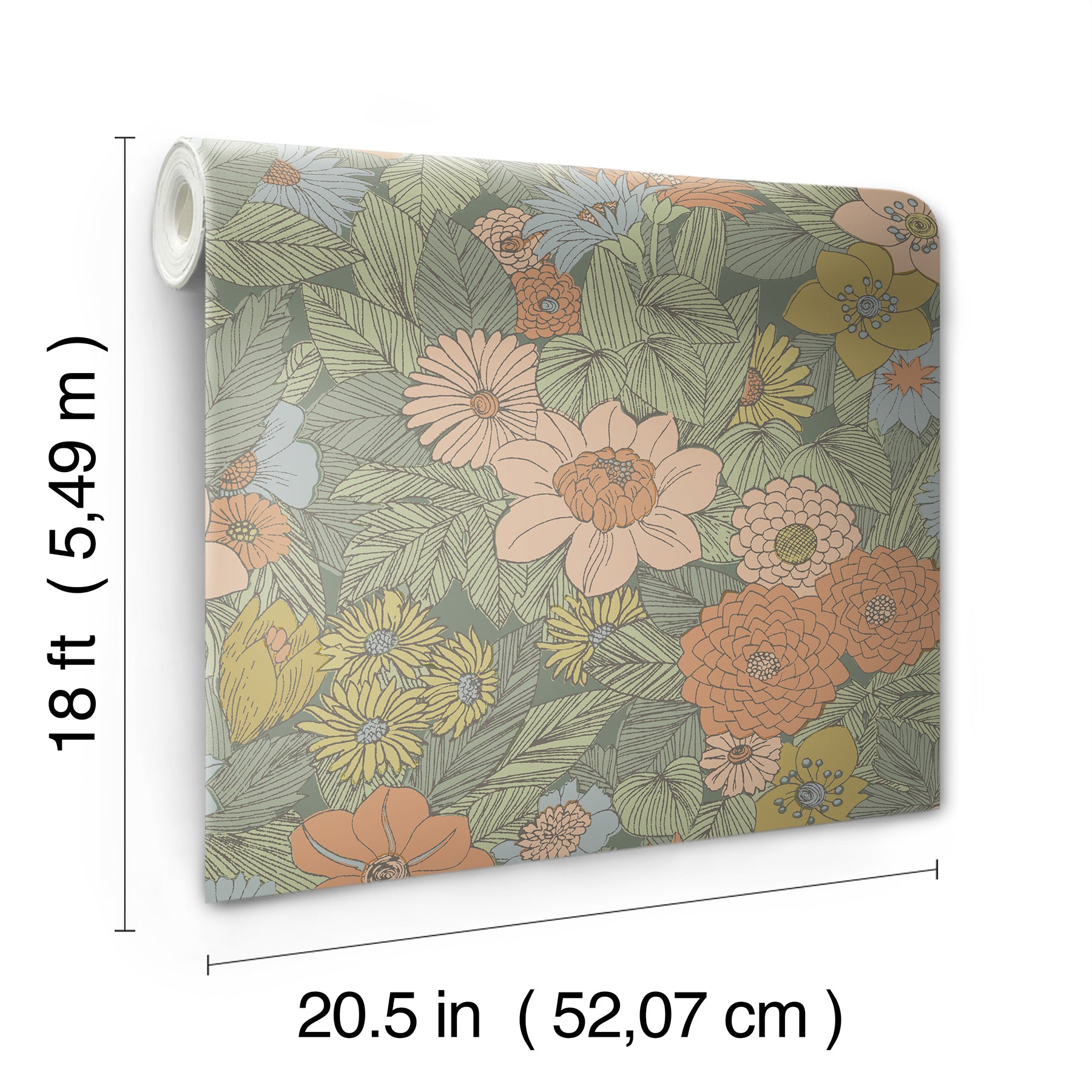 Retro Floral P&S Wallpaper dimensions