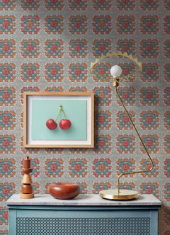 Granny Square Cream & Pink Peel and Stick Wallpaper in a room setting