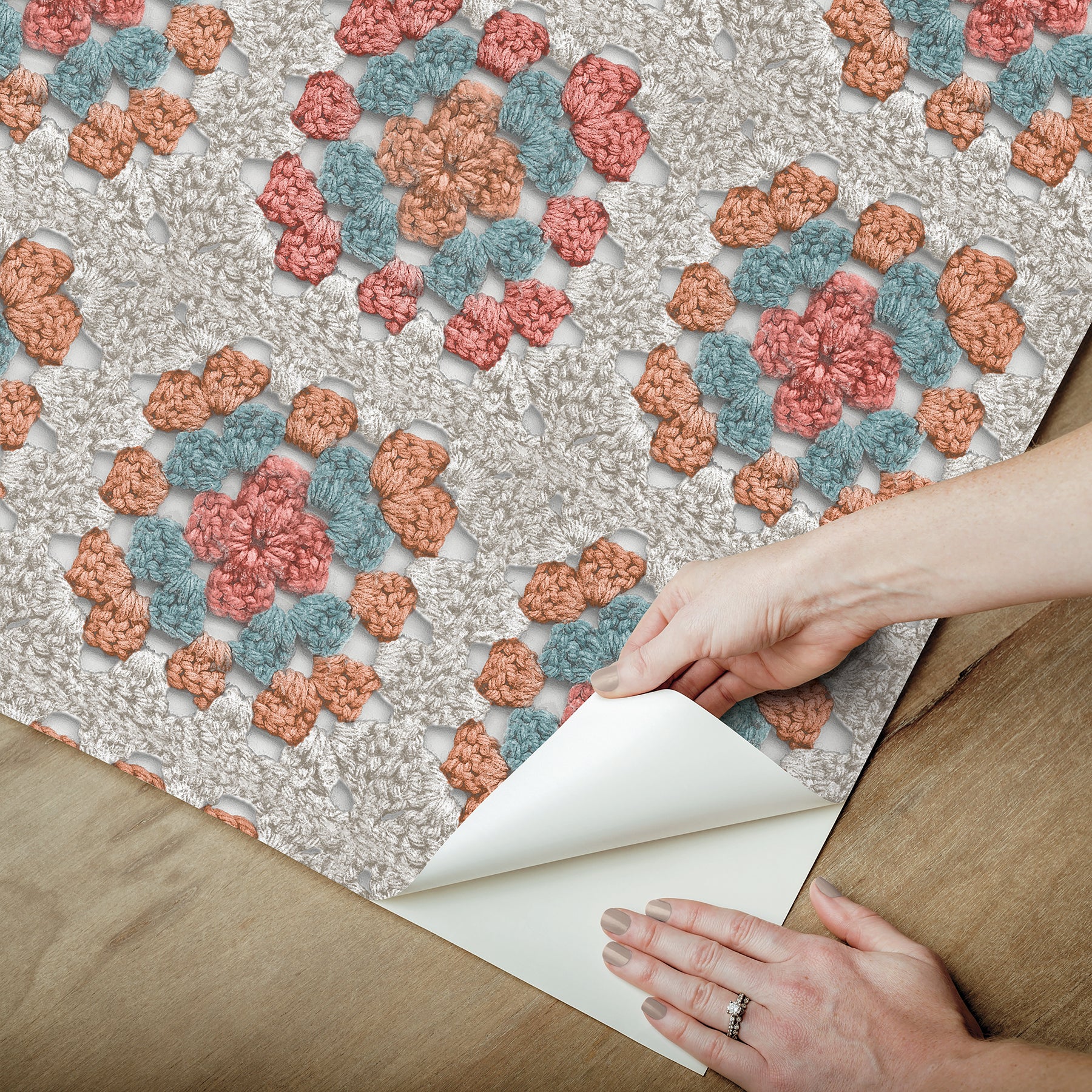 Granny Square Cream & Pink Peel and Stick Wallpaper - how to peel